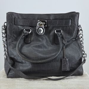 Michael Kors Hanilton Grey Croc-Embossed Shoulder Bag